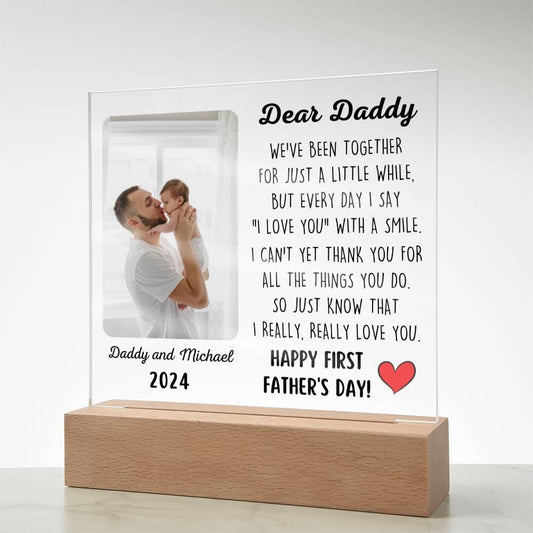 First Father's Day Gift For New Dad "I Love You With A Smile" Acrylic Plaque: A One of a Kind Keepsake Jewelry Standard Wooden Base