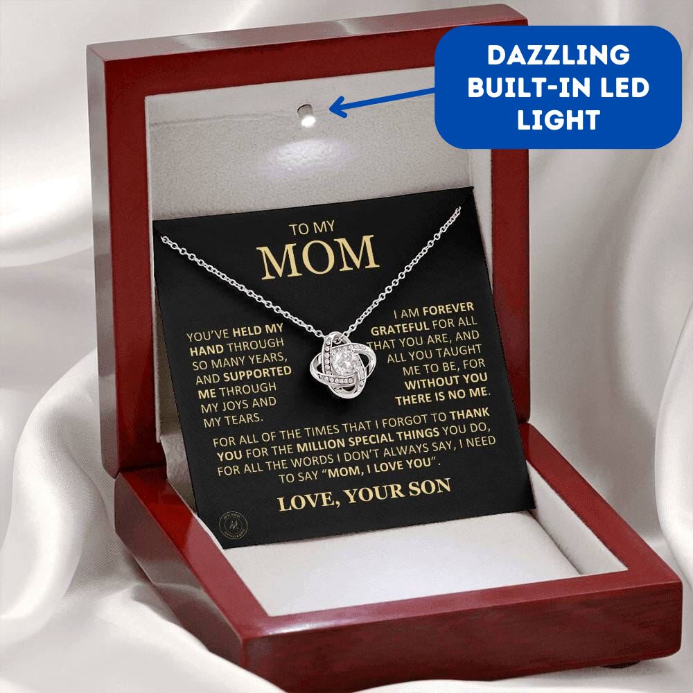 Beautiful Gift for Mom From Son "Without You There Is No Me" Necklace Jewelry 14K White Gold Finish Mahogany Style Luxury Box (w/LED)