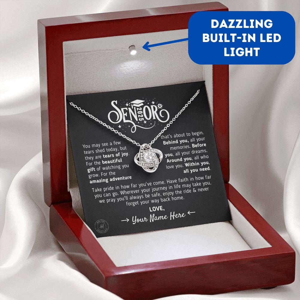 Custom Gift for Graduation "The Beautiful Gift of Watching You Grow" Necklace Jewelry 14K White Gold Finish Mahogany Style Luxury Box (w/LED)