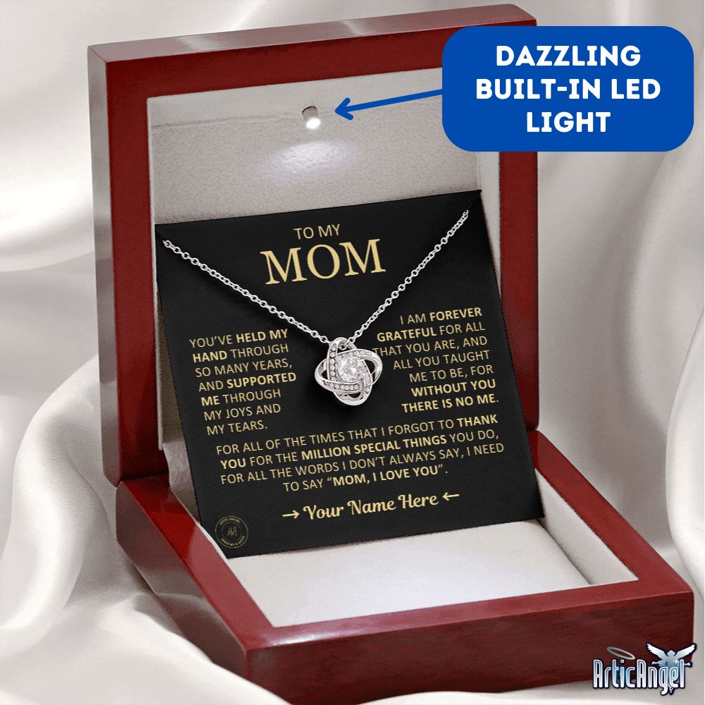 Unique Custom Gift for Mom "Without You There Is No Me" Knot Necklace Jewelry 14K White Gold Finish