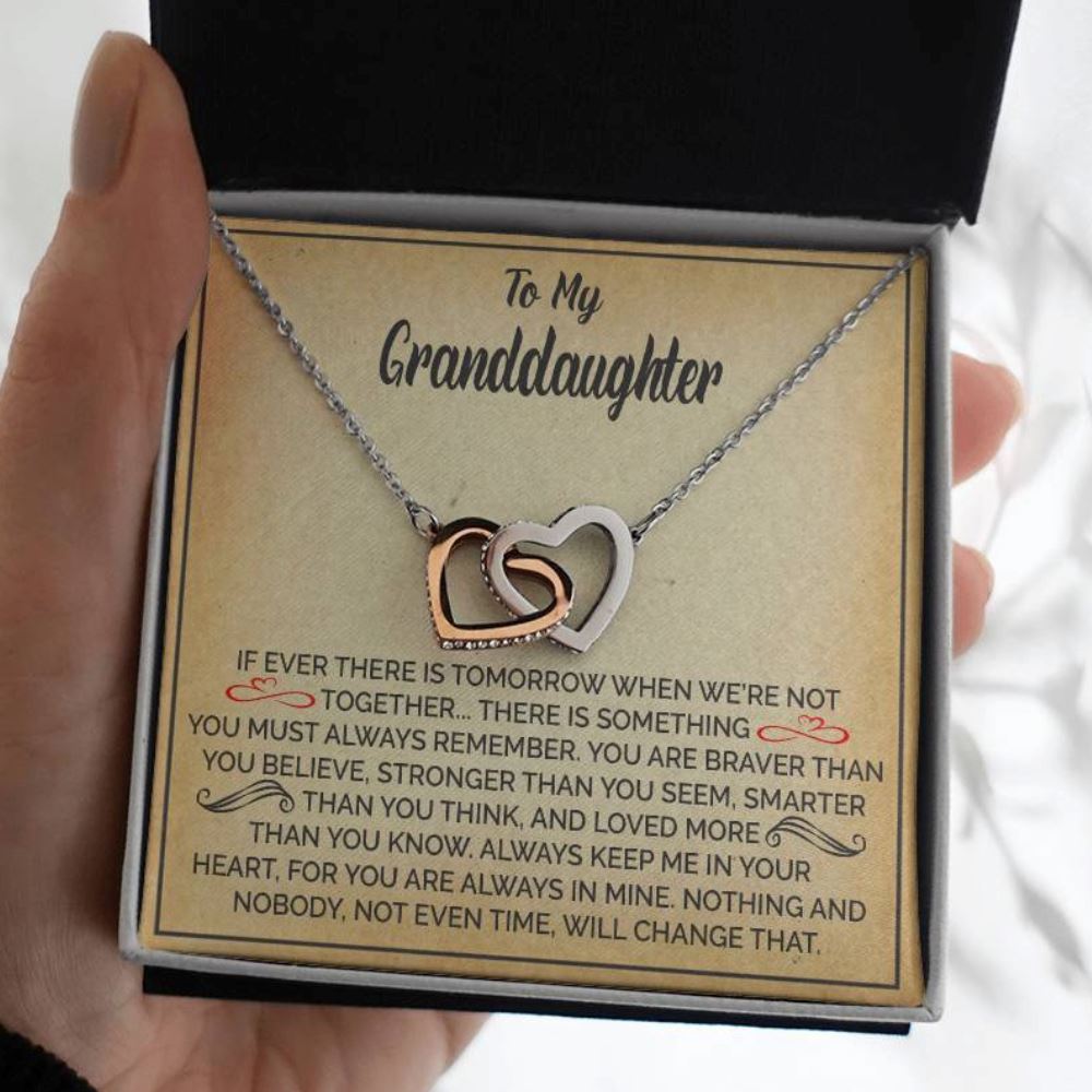 Beautiful Gift for Granddaughter "Keep Me In Your Heart" Interlocking Hearts Necklace Jewelry 14k White Gold Finish Two-Toned Gift Box