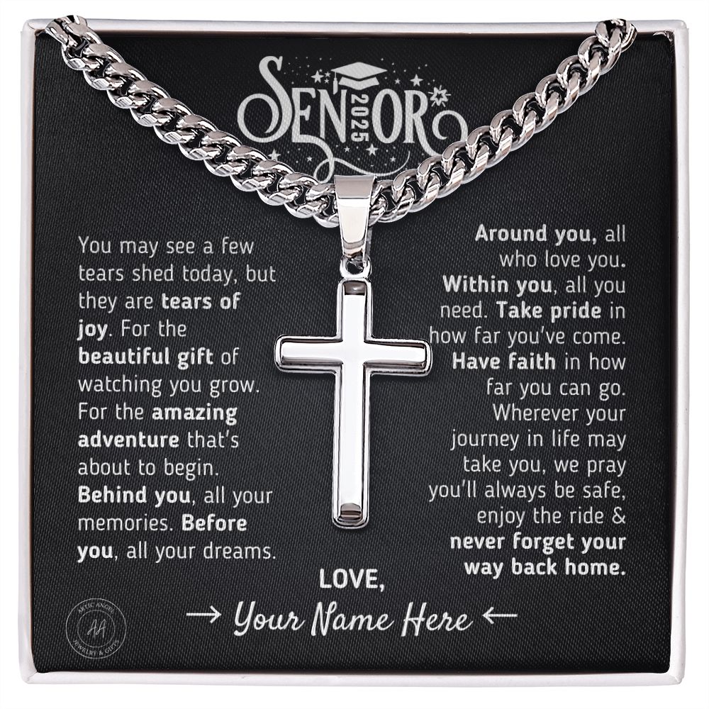 Custom Gift for Graduation "The Beautiful Gift of Watching You Grow" Cross Necklace Jewelry Two-Toned Gift Box
