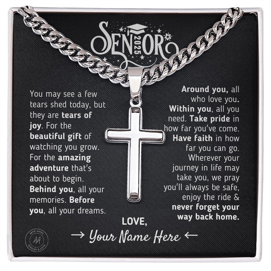 Custom Gift for Graduation "The Beautiful Gift of Watching You Grow" Cross Necklace Jewelry Two-Toned Gift Box