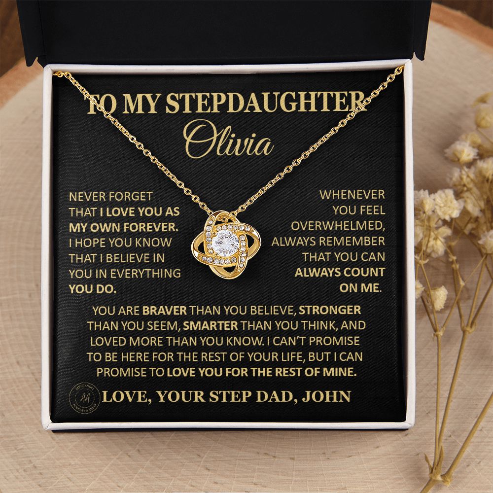 Gift For Stepdaughter "Never Forget That I Love You" Custom Necklace Jewelry 18K Yellow Gold Finish Two-Toned Gift Box