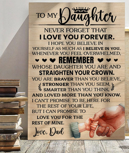 Beautiful Gift for Daughter From Dad "Never Forget That I Love You" Gallery Wrapped Canvas Canvas Wall Art 16" x 24"
