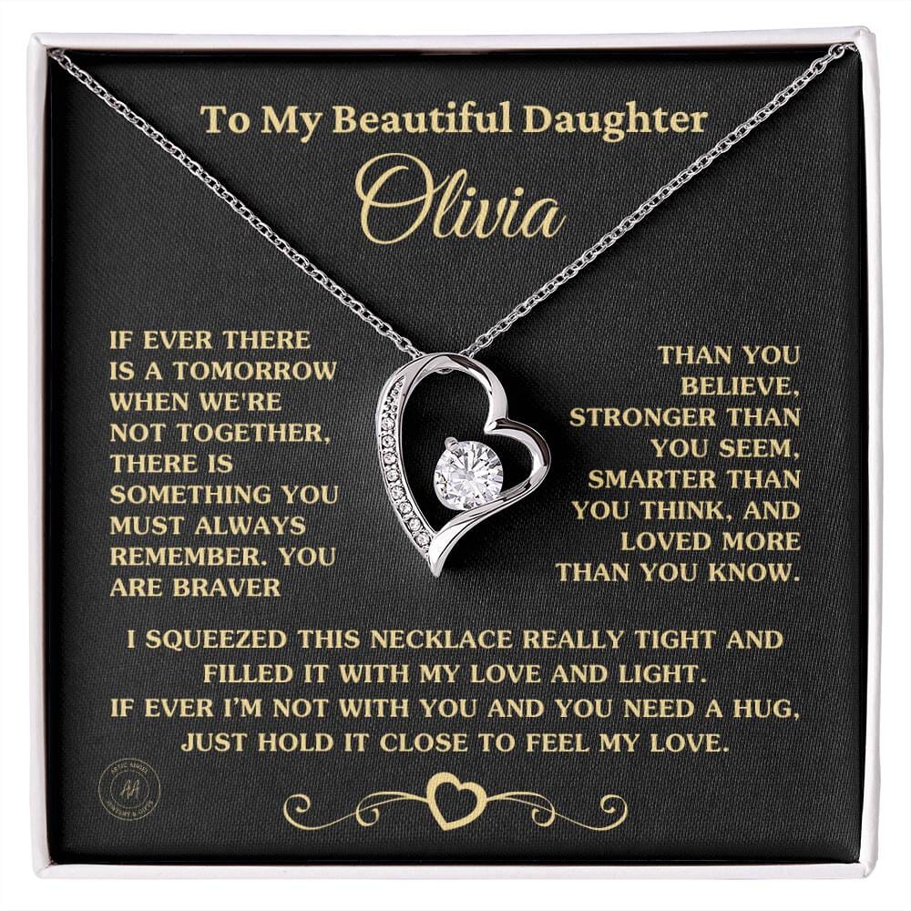 Gift For Daughter "Always Keep Me In Your Heart" Custom Necklace Jewelry 14k White Gold Finish Two-Toned Gift Box