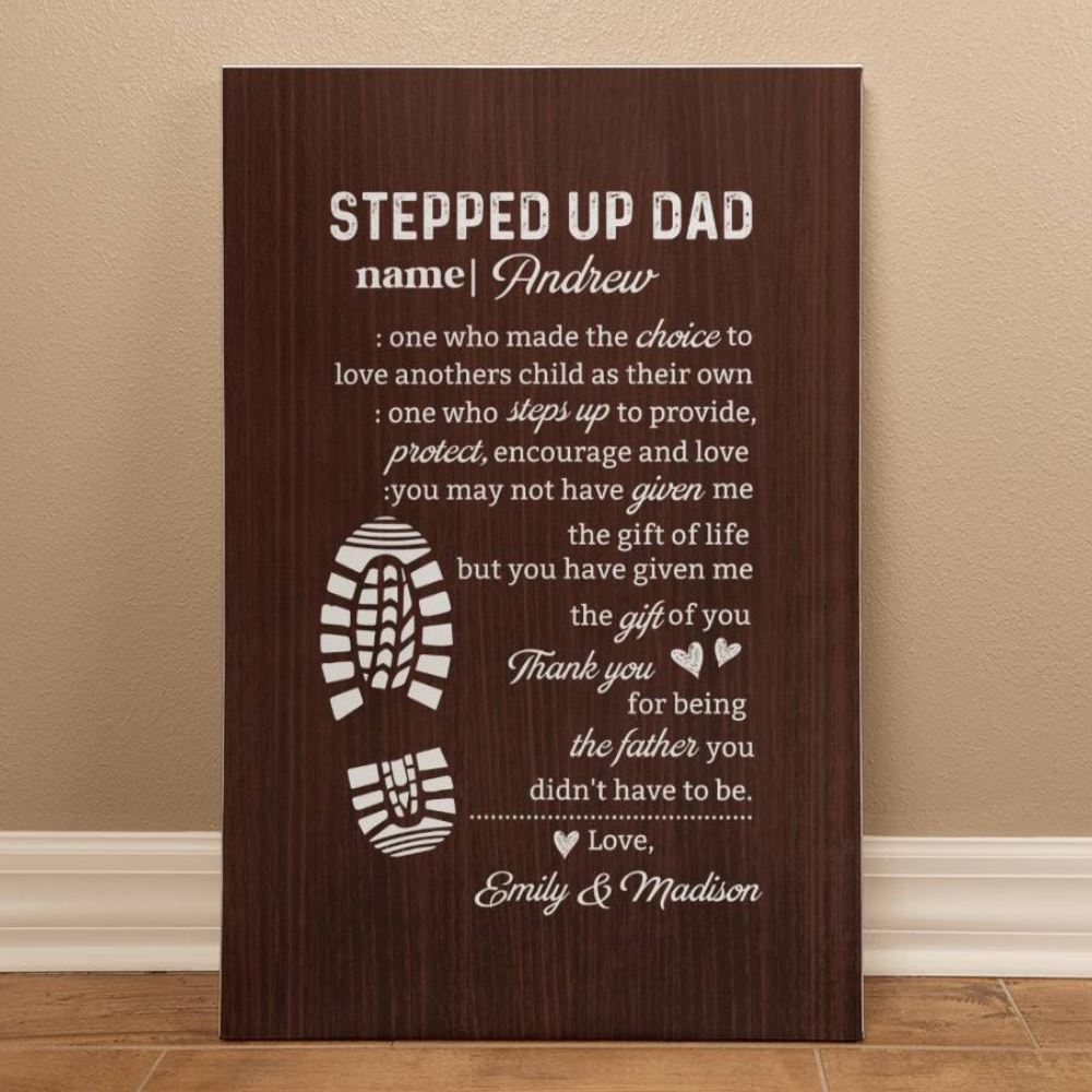 Personalized "Stepped Up Dad" Gallery Wrapped Canvas - Customizable Names