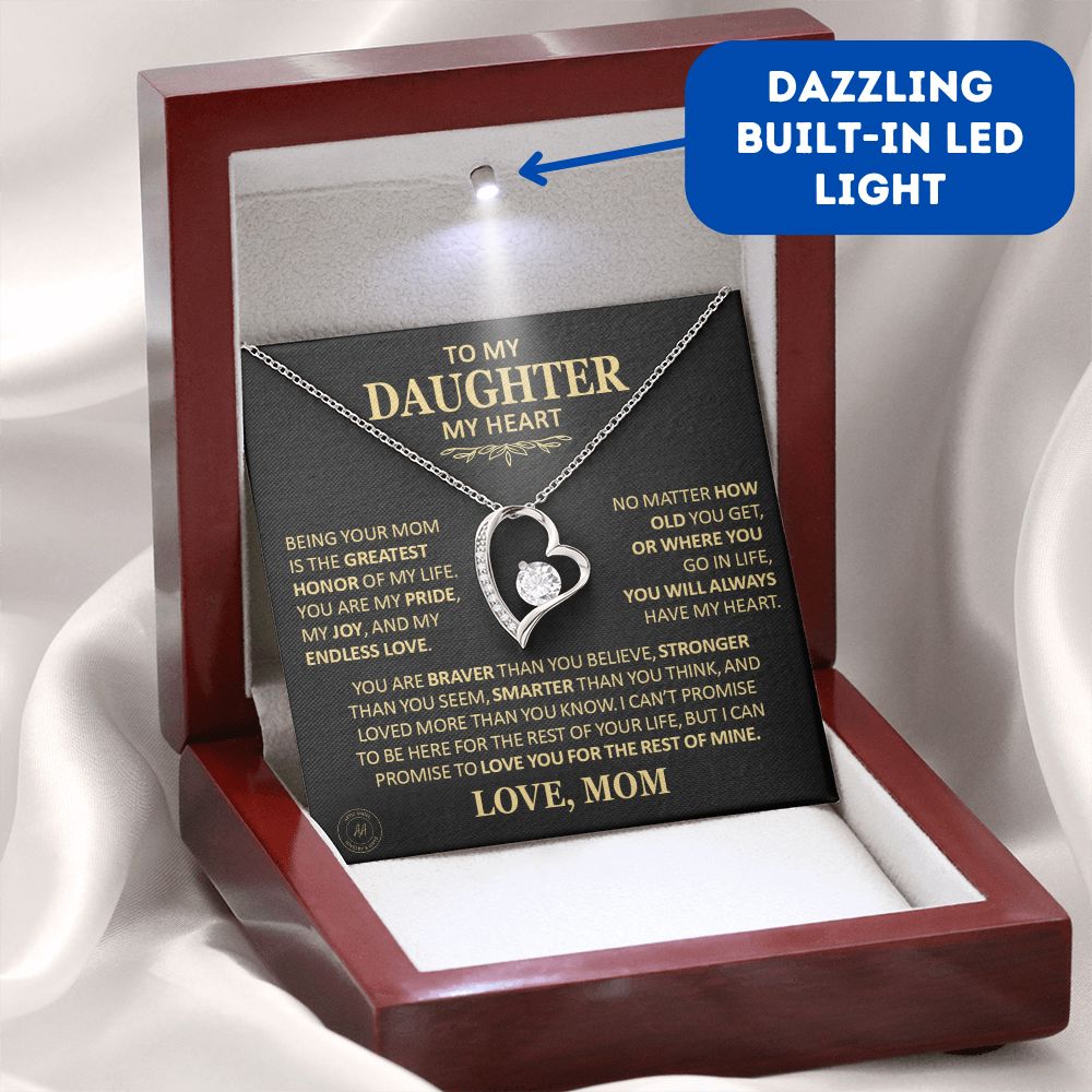 Beautiful Gift for Daughter From Mom "You Will Always Have My Heart" Heart Necklace Jewelry
