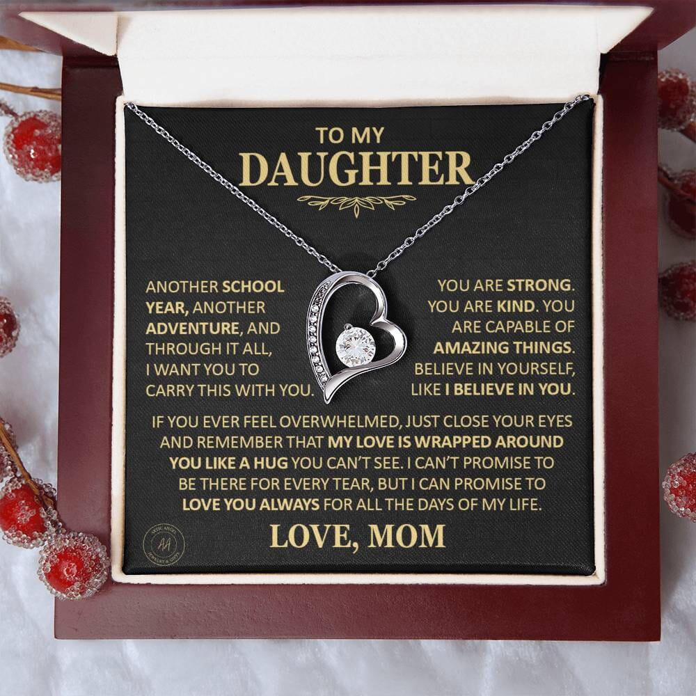Beautiful Gift for Daughter From Mom "Another School Year, Another Adventure" Heart Necklace Jewelry