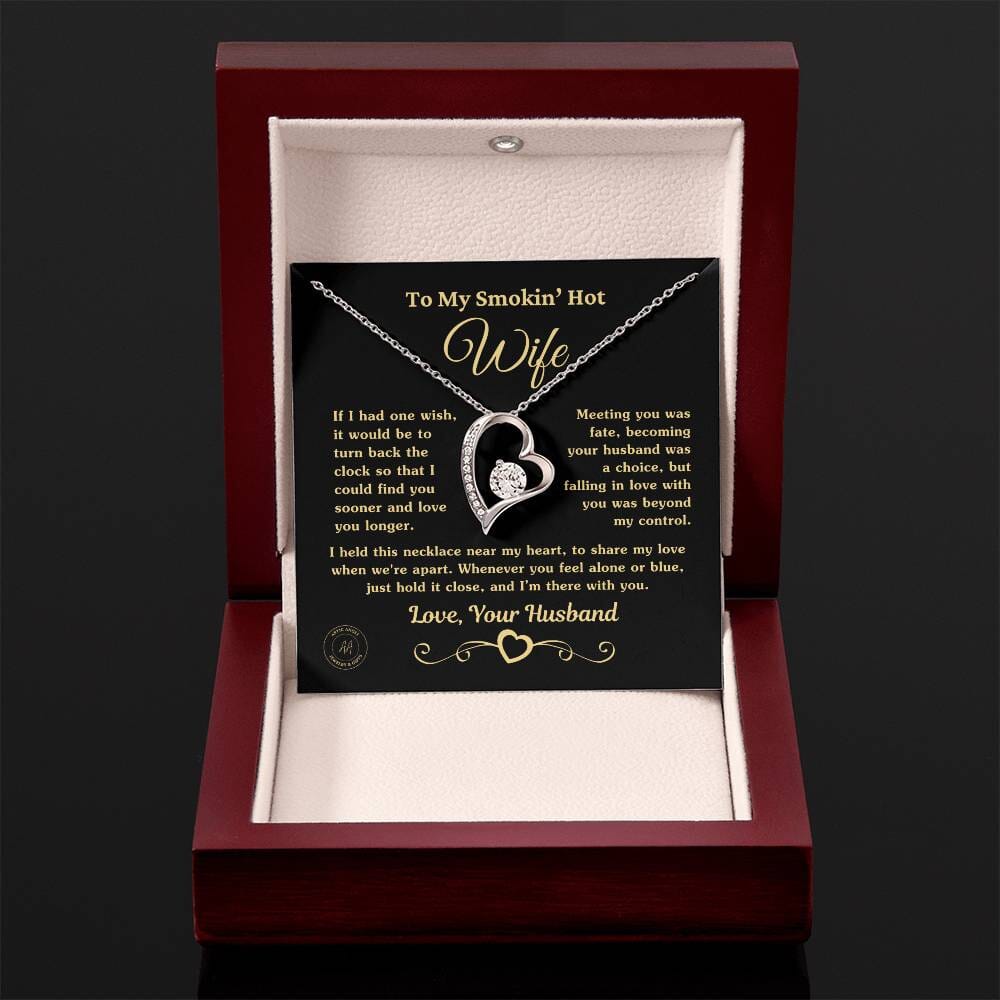 Gift for Smokin Hot Wife "If I Had One Wish" Heart Necklace Jewelry