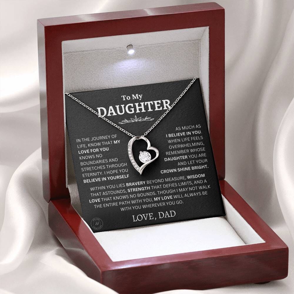 Gift For Daughter From Dad "Let Your Crown Shine Bright" Necklace Jewelry 14k White Gold Finish Mahogany Style Luxury Box w/LED (Most Popular)