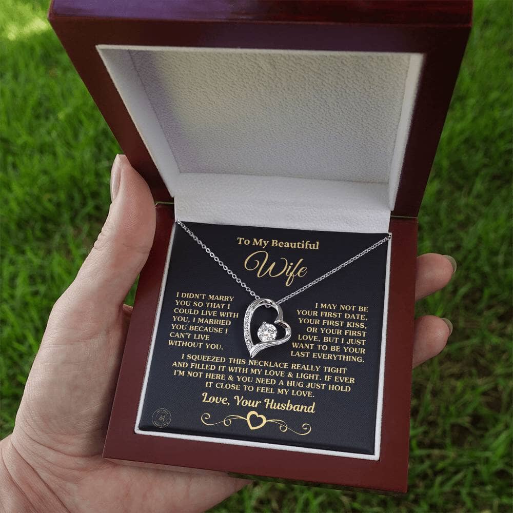 Special Gift for Wife "I Can't Live Without You" Gold Heart Necklace Jewelry