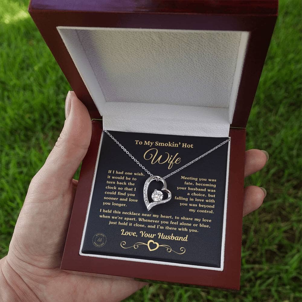 Gift for Smokin Hot Wife "If I Had One Wish" Heart Necklace Jewelry