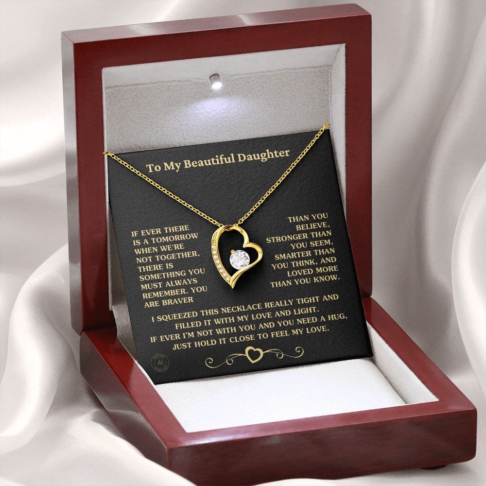 Gift For Daughter "Always Keep Me In Your Heart" Custom Necklace Jewelry 18k Yellow Gold Finish Mahogany Style Luxury Box (w/LED)