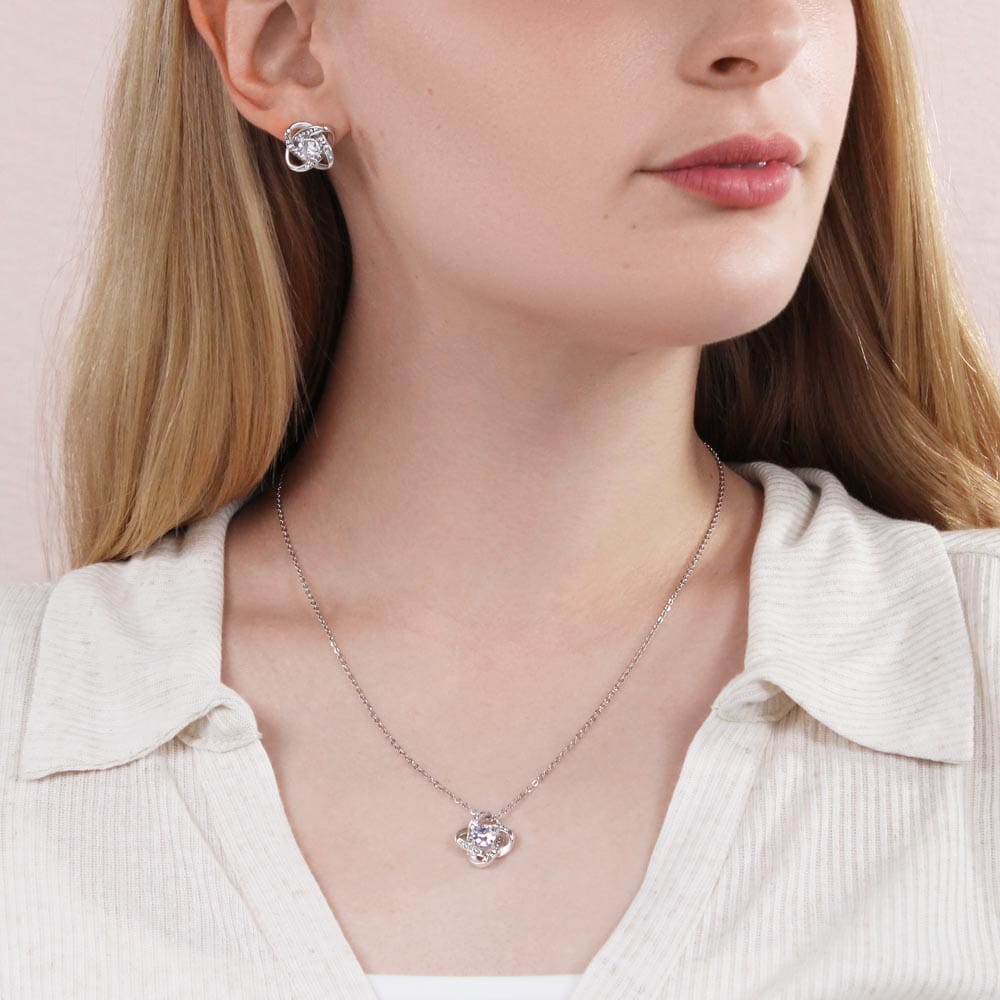 Unique Gift for Wife "I Can't Live Without You" Knot Necklace and Earrings Jewelry