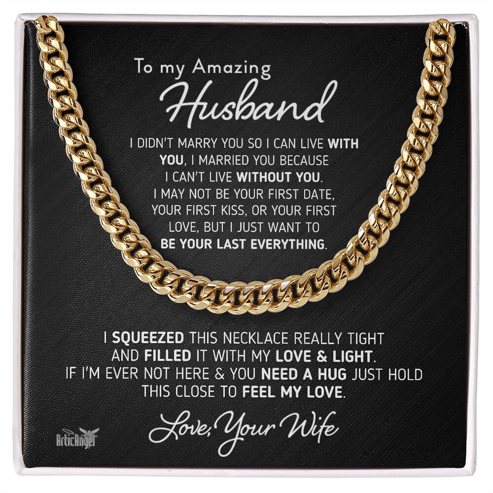 Gift for Husband "To My Amazing Husband - I Can't Live Without You" Necklace Jewelry 14K Yellow Gold Finish Two-Toned Gift Box 