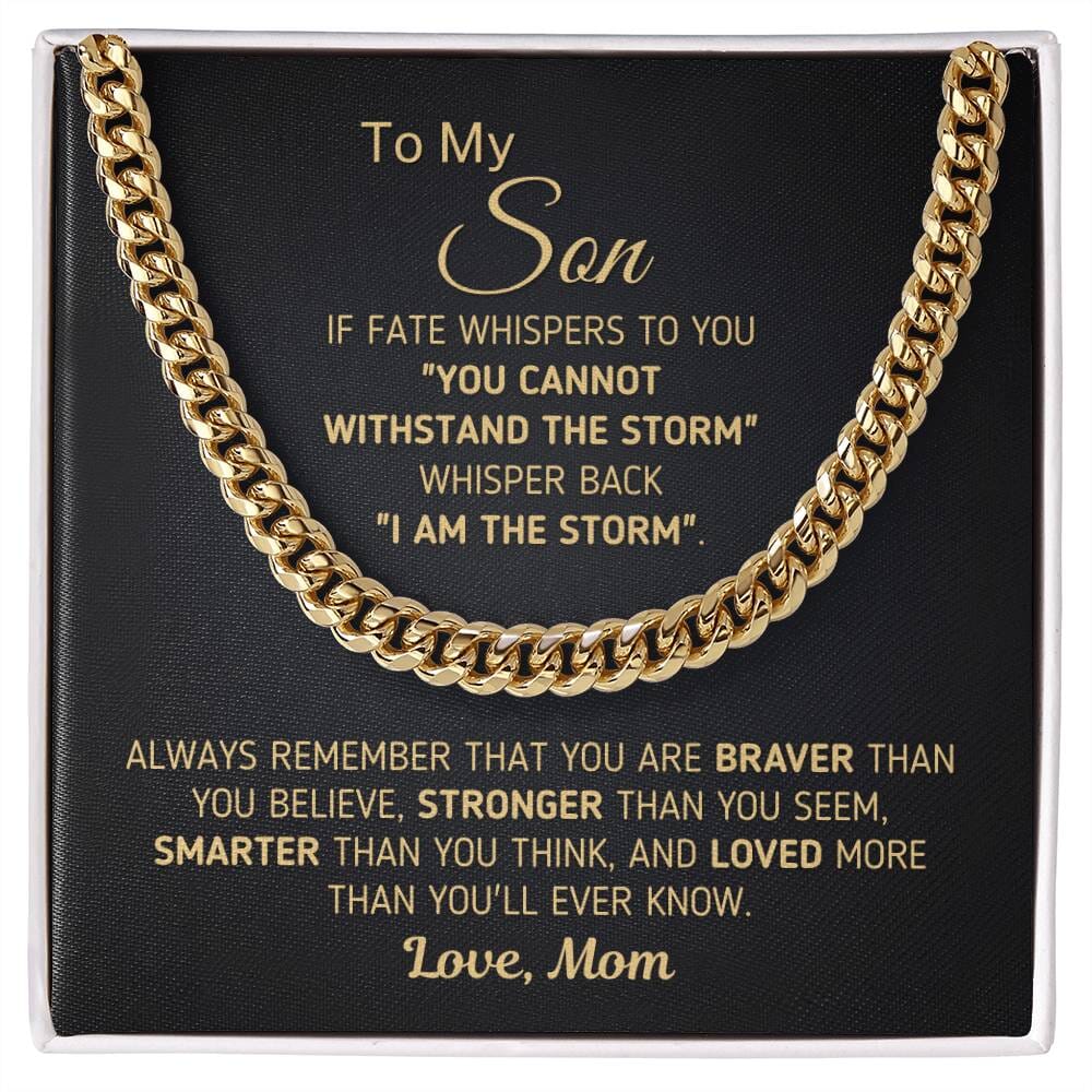 Powerful Gift for Son From Mom "I Am The Storm" Chain Necklace Jewelry Stainless Steel Mahogany Style Luxury Box (w/LED)