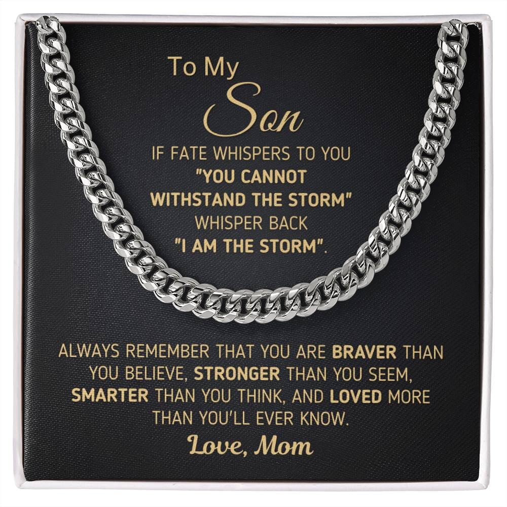 Powerful Gift for Son From Mom "I Am The Storm" Chain Necklace Jewelry Stainless Steel Two-Toned Gift Box