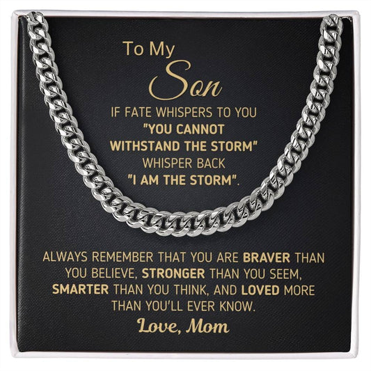 Powerful Gift for Son From Mom "I Am The Storm" Chain Necklace Jewelry Stainless Steel Two-Toned Gift Box