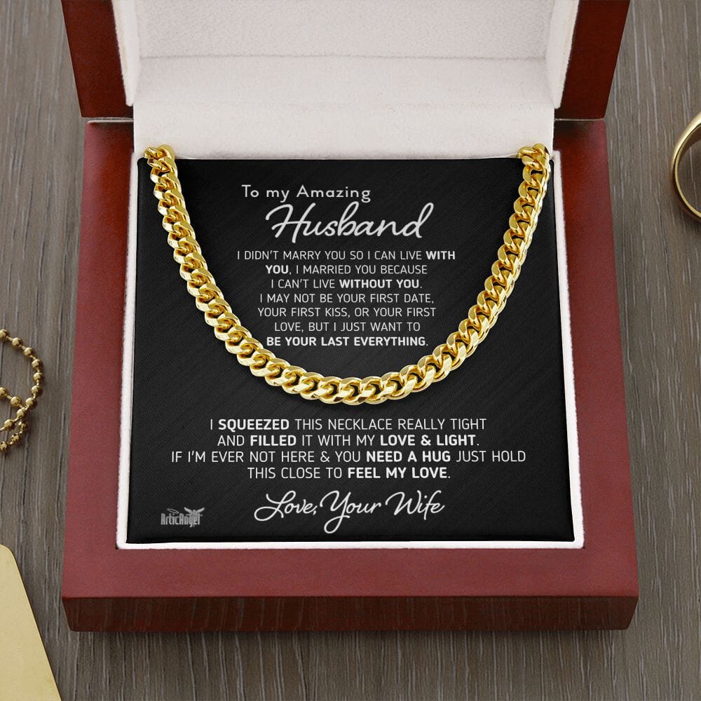 Gift for Husband "To My Amazing Husband - I Can't Live Without You" Necklace Jewelry 14K Yellow Gold Finish Mahogany Style Luxury Box (w/LED) 