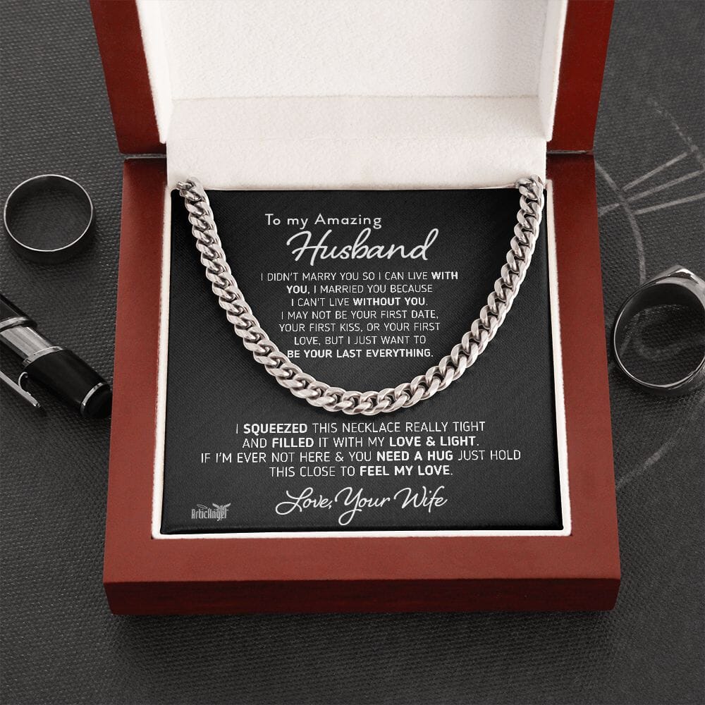Gift for Husband "To My Amazing Husband - I Can't Live Without You" Necklace Jewelry Stainless Steel Mahogany Style Luxury Box (w/LED) 