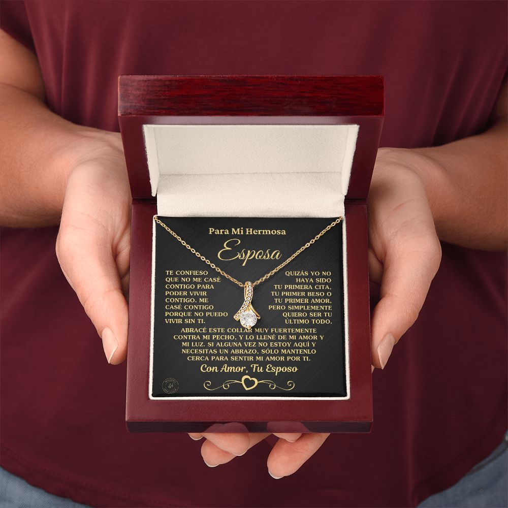 Regalo para Esposa "No Puedo Vivir Sin Ti" Collar de Oro Jewelry Acabado en Oro Amarillo de 18K Caja de Caoba (con LED)