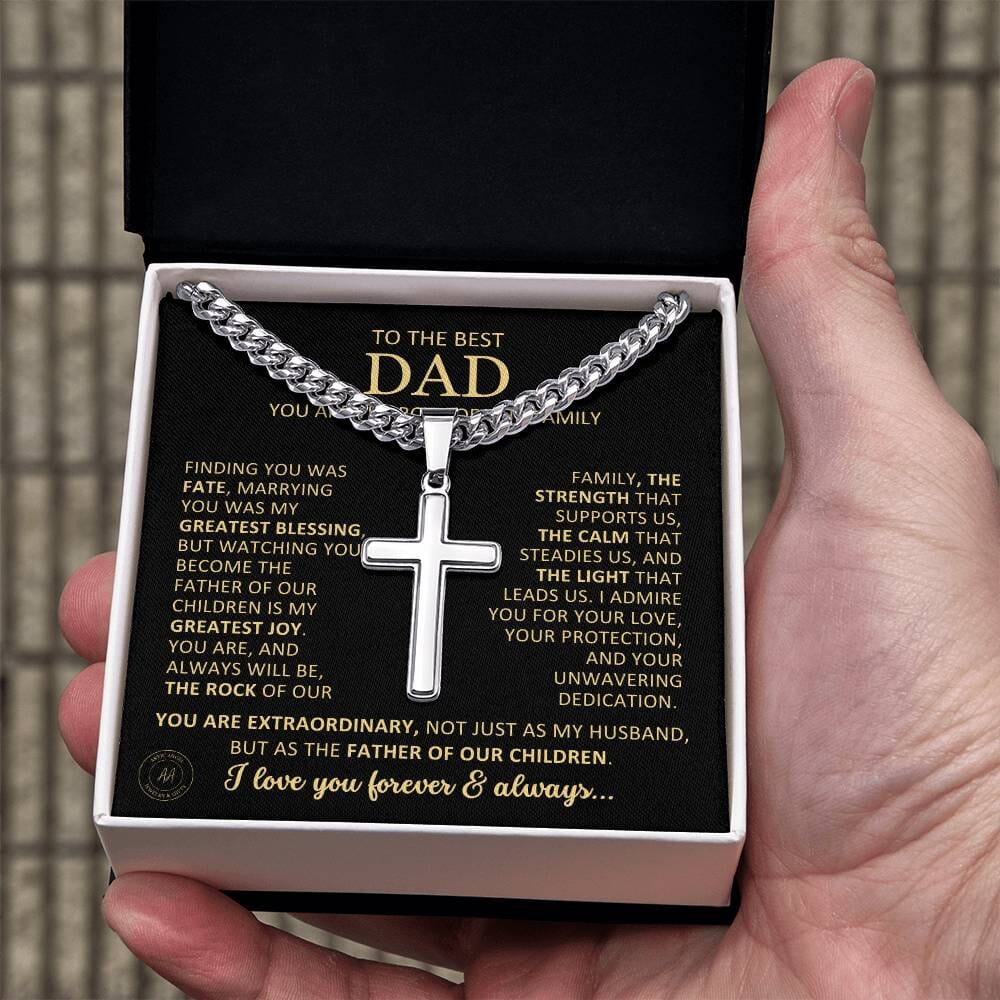 Beautiful Gift for Husband From Wife "Finding You Was Fate" Cross Necklace On Cuban Chain Jewelry