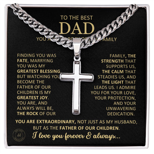 Beautiful Gift for Husband From Wife "Finding You Was Fate" Cross Necklace On Cuban Chain Jewelry Two-Toned Gift Box