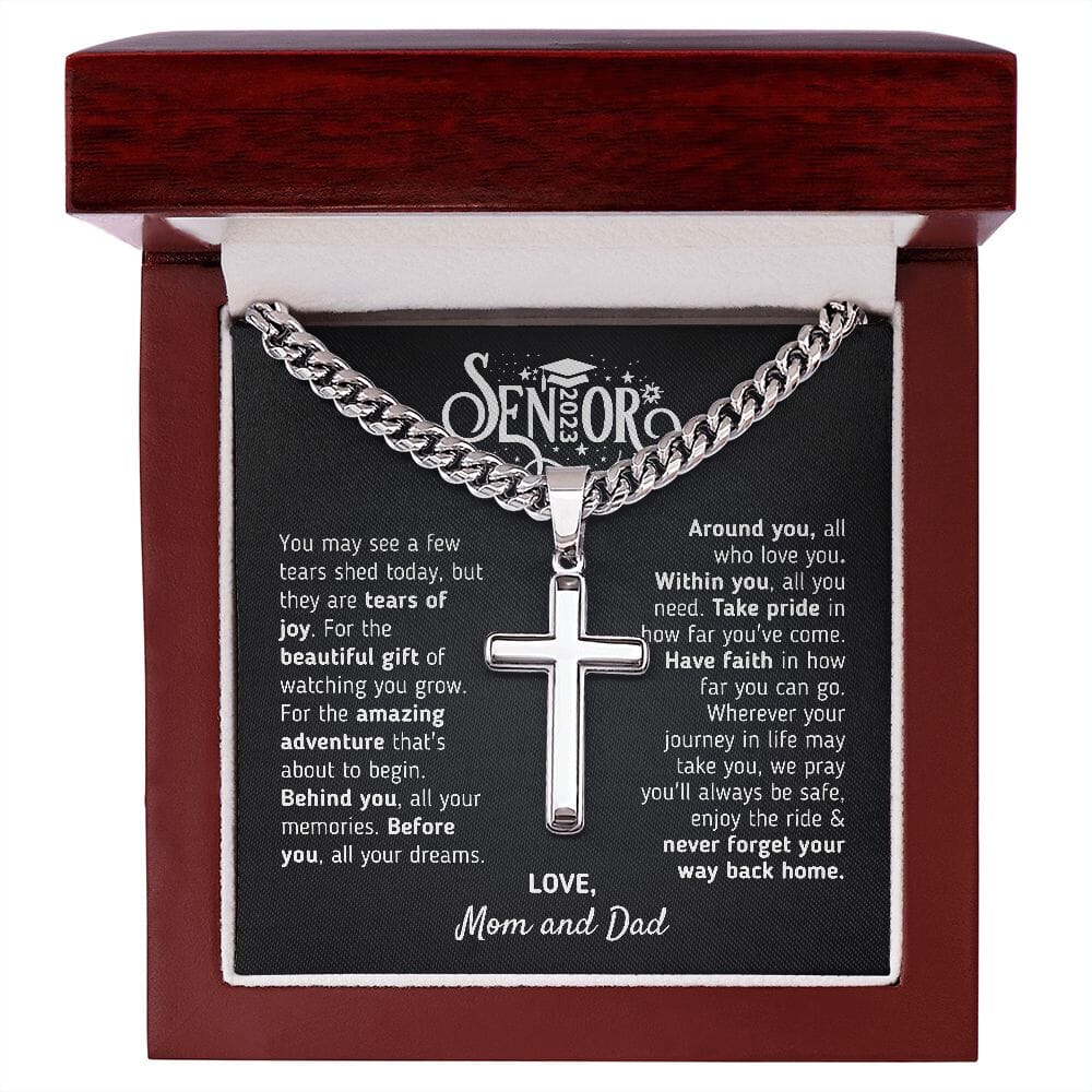 Graduation Gift For Son 2023 "The Beautiful Gift" Love, Mom and Dad Cross Necklace Jewelry