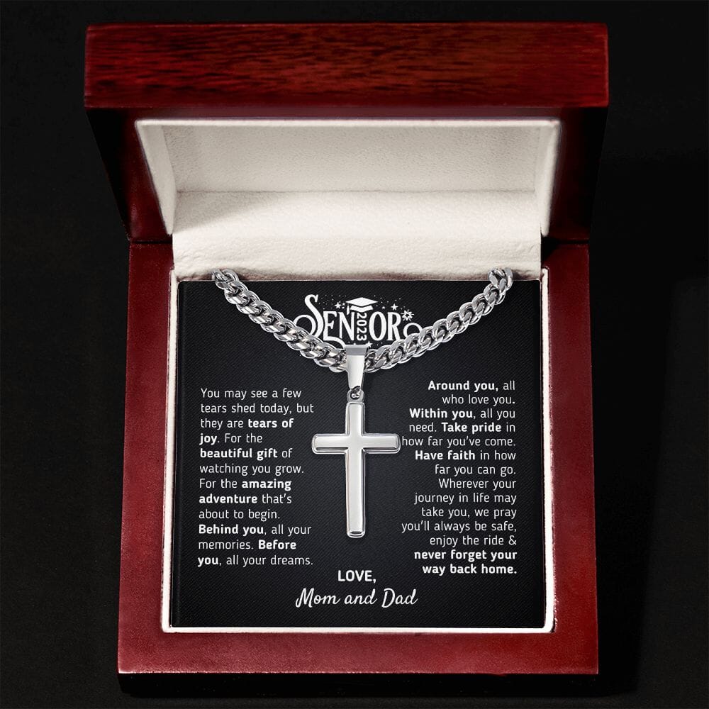 Graduation Gift For Son 2023 "The Beautiful Gift" Love, Mom and Dad Cross Necklace Jewelry