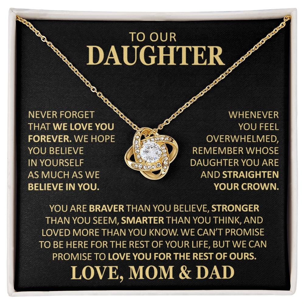 Beautiful Gift for Daughter From Mom and Dad "Never Forget That We Love You" Necklace Jewelry 18K Yellow Gold Finish Two-Toned Gift Box
