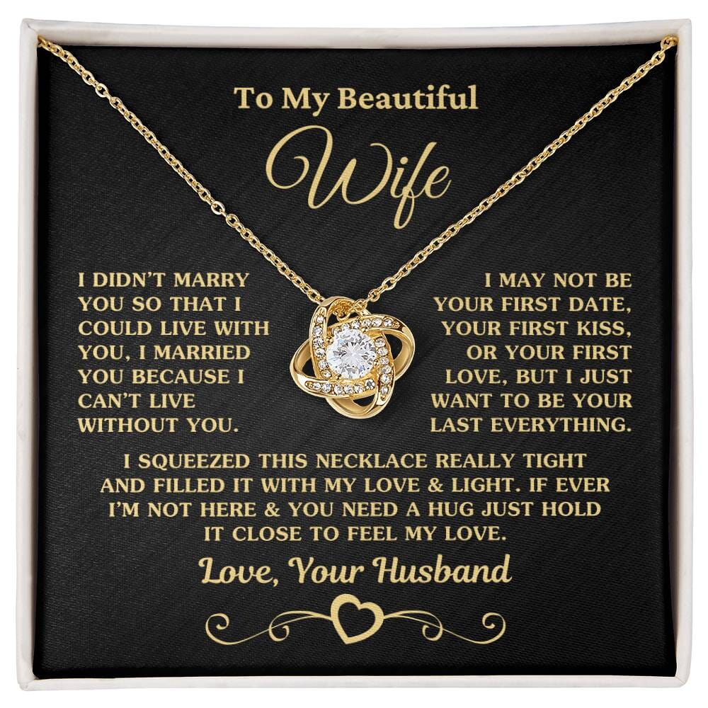 Gift for Wife "I Can't Live Without You" Gold Knot Necklace Jewelry 18K Yellow Gold Finish Two-Toned Gift Box
