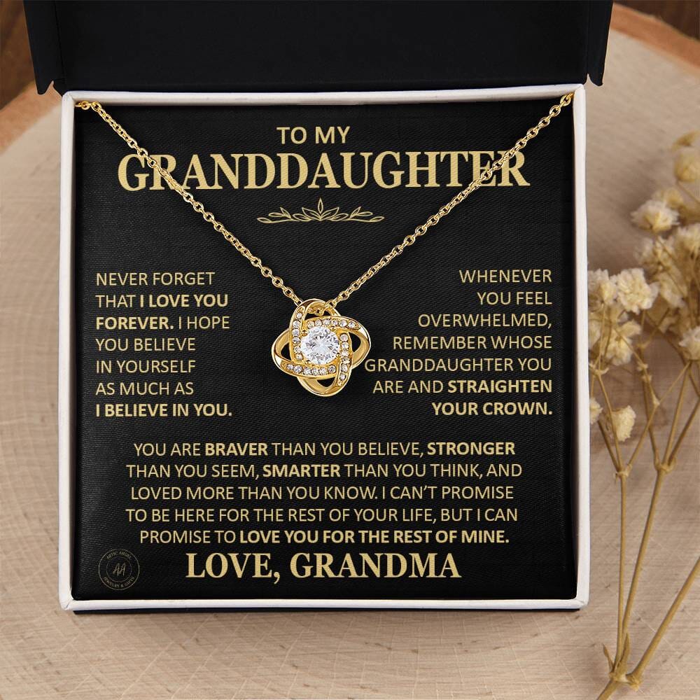 Beautiful Gift for Granddaughter From Grandma "Never Forget That I Love You" Necklace Jewelry 18K Yellow Gold Finish Two-Toned Gift Box