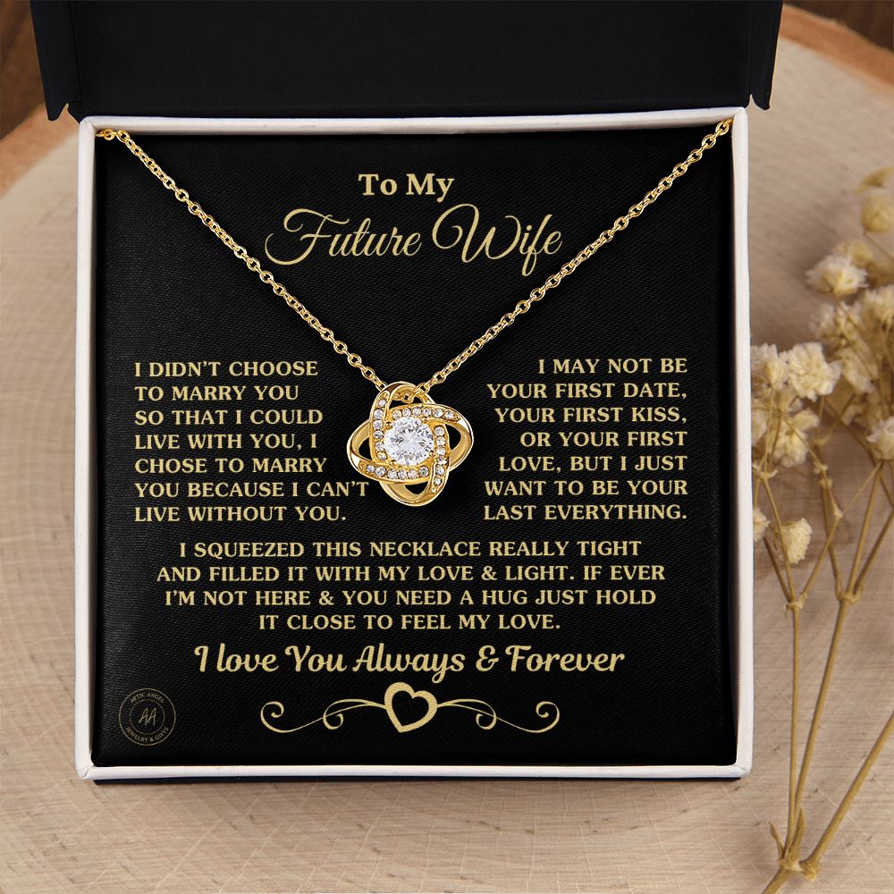 Gift for Future Wife "I Can't Live Without You" Gold Knot Necklace Jewelry 18K Yellow Gold Finish Two-Toned Gift Box