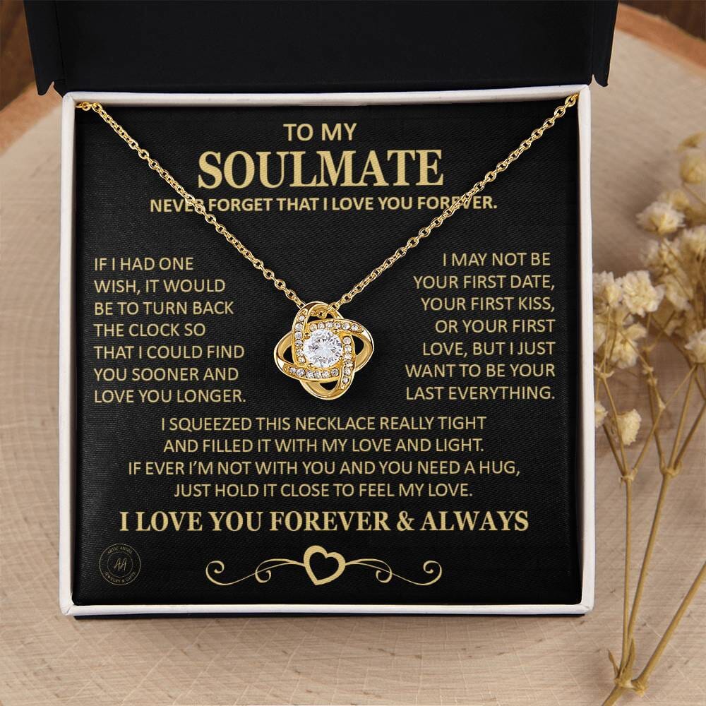 Gift for Soulmate "If I Had One Wish" Gold Knot Necklace Jewelry 18K Yellow Gold Finish Two-Toned Gift Box