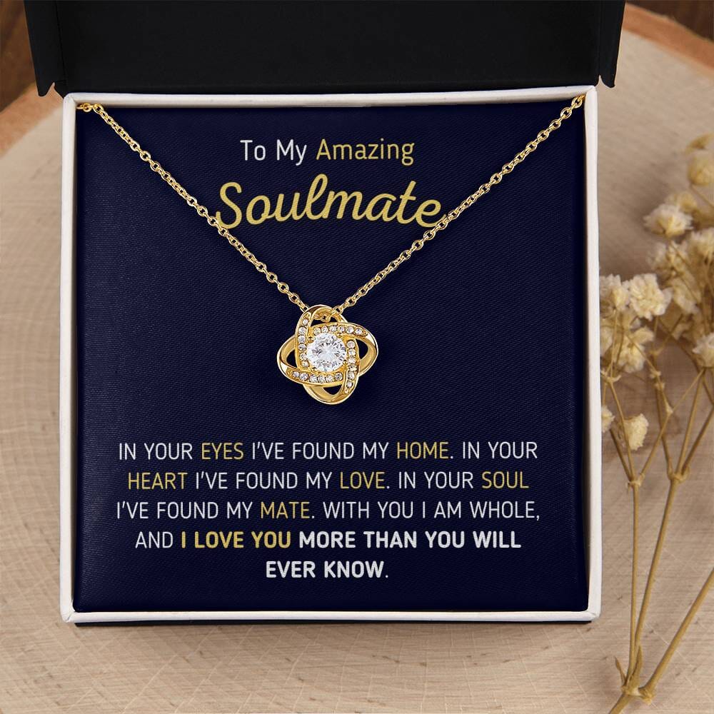 Unique Soulmate Gift "To My Amazing Soulmate - In Your Eyes I've Found My Home" Knot Necklace Jewelry 18K Yellow Gold Finish Two-Toned Gift Box