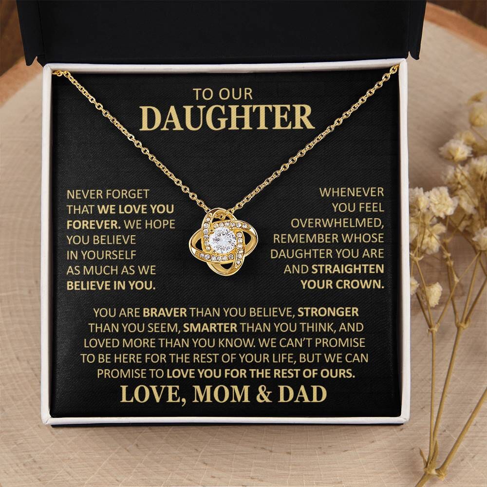 Beautiful Gift for Daughter From Mom and Dad "Never Forget That We Love You" Necklace Jewelry 18K Yellow Gold Finish Two-Toned Gift Box