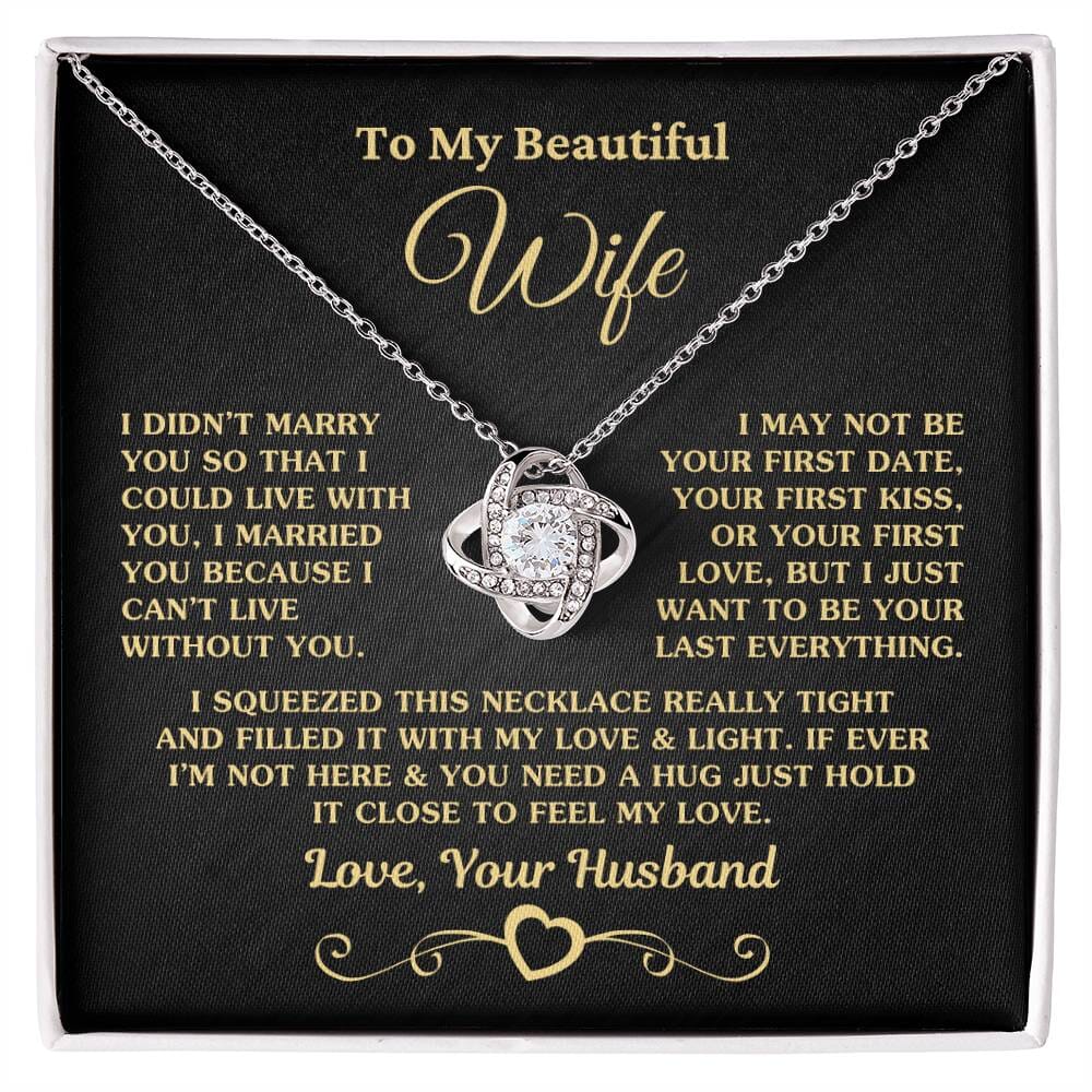 Gift for Wife "I Can't Live Without You" Gold Knot Necklace Jewelry 14K White Gold Finish Two-Toned Gift Box