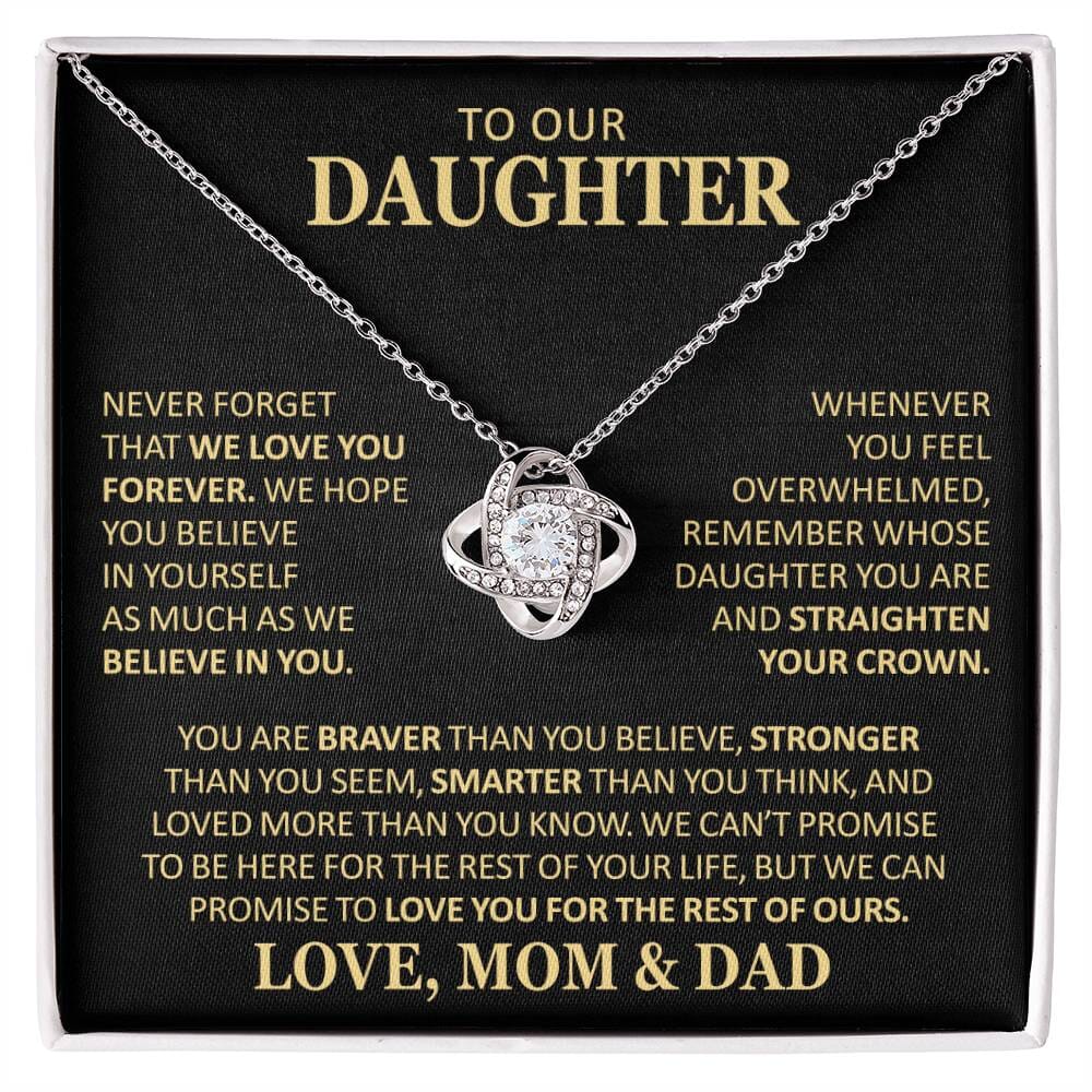 Beautiful Gift for Daughter From Mom and Dad "Never Forget That We Love You" Necklace Jewelry 14K White Gold Finish Two-Toned Gift Box