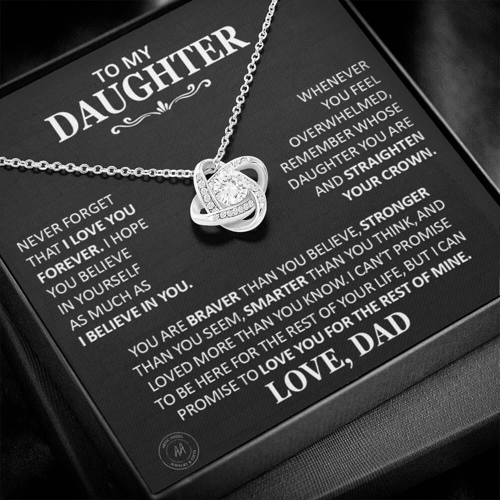 Beautiful Gift for Daughter From Dad "Never Forget That I Love You Forever" Classic Necklace Jewelry 14K White Gold Finish Two-Toned Gift Box