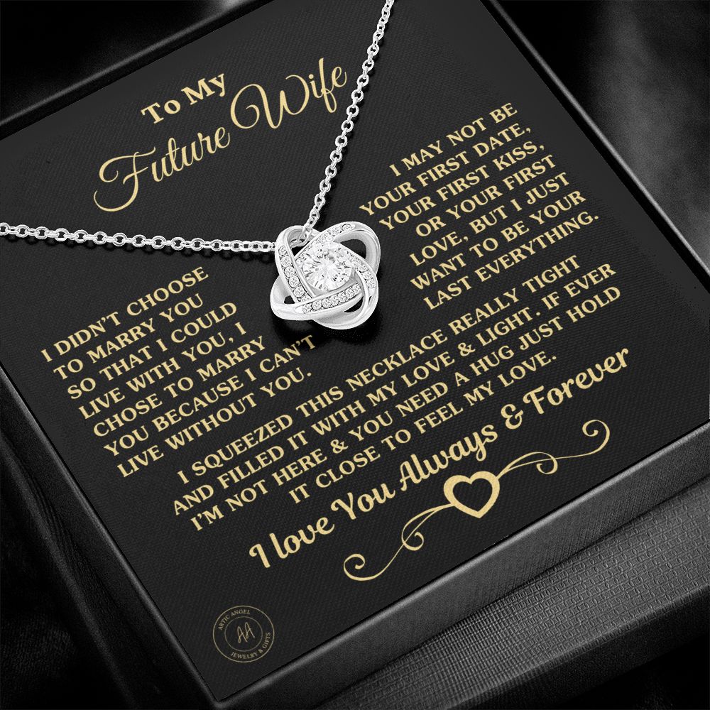 Gift for Future Wife "I Can't Live Without You" Gold Knot Necklace Jewelry