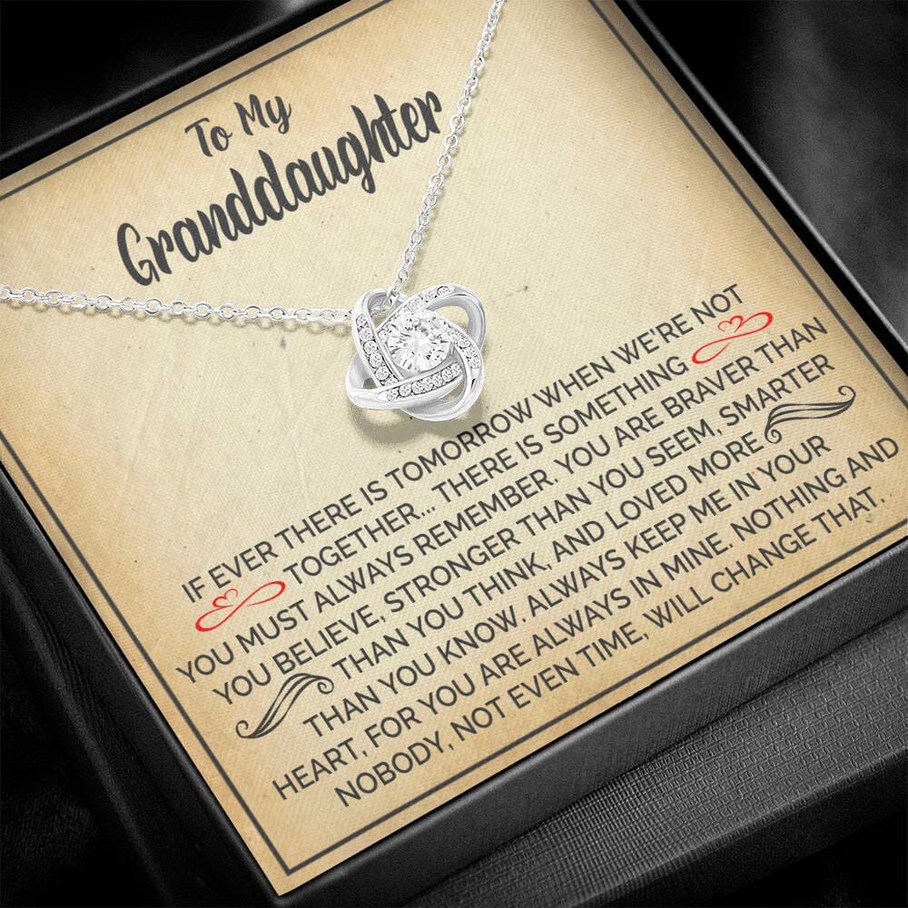 Gift For Granddaughter "To My Granddaughter - Always Keep Me In Your Heart" Knot Necklace Jewelry 14K White Gold Finish Two-Toned Gift Box
