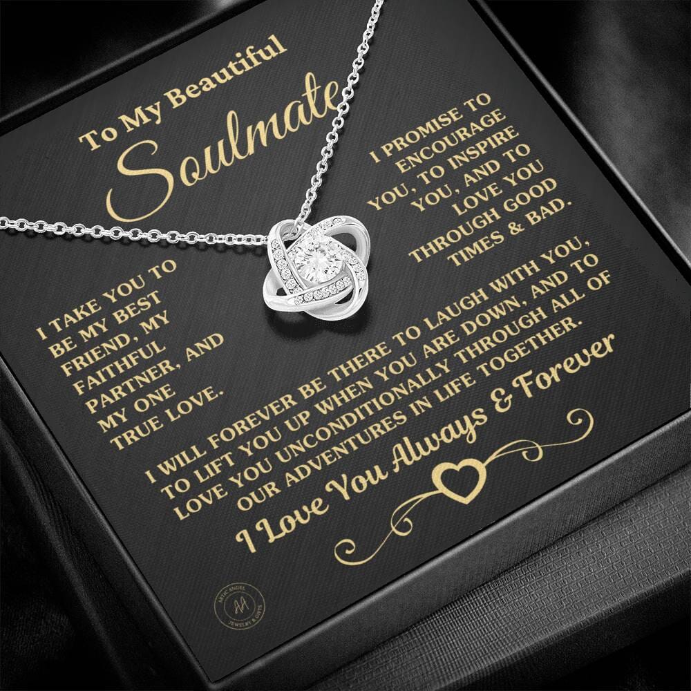 Gift for Soulmate "My One True Love" Necklace Jewelry 14K White Gold Finish Two-Toned Gift Box