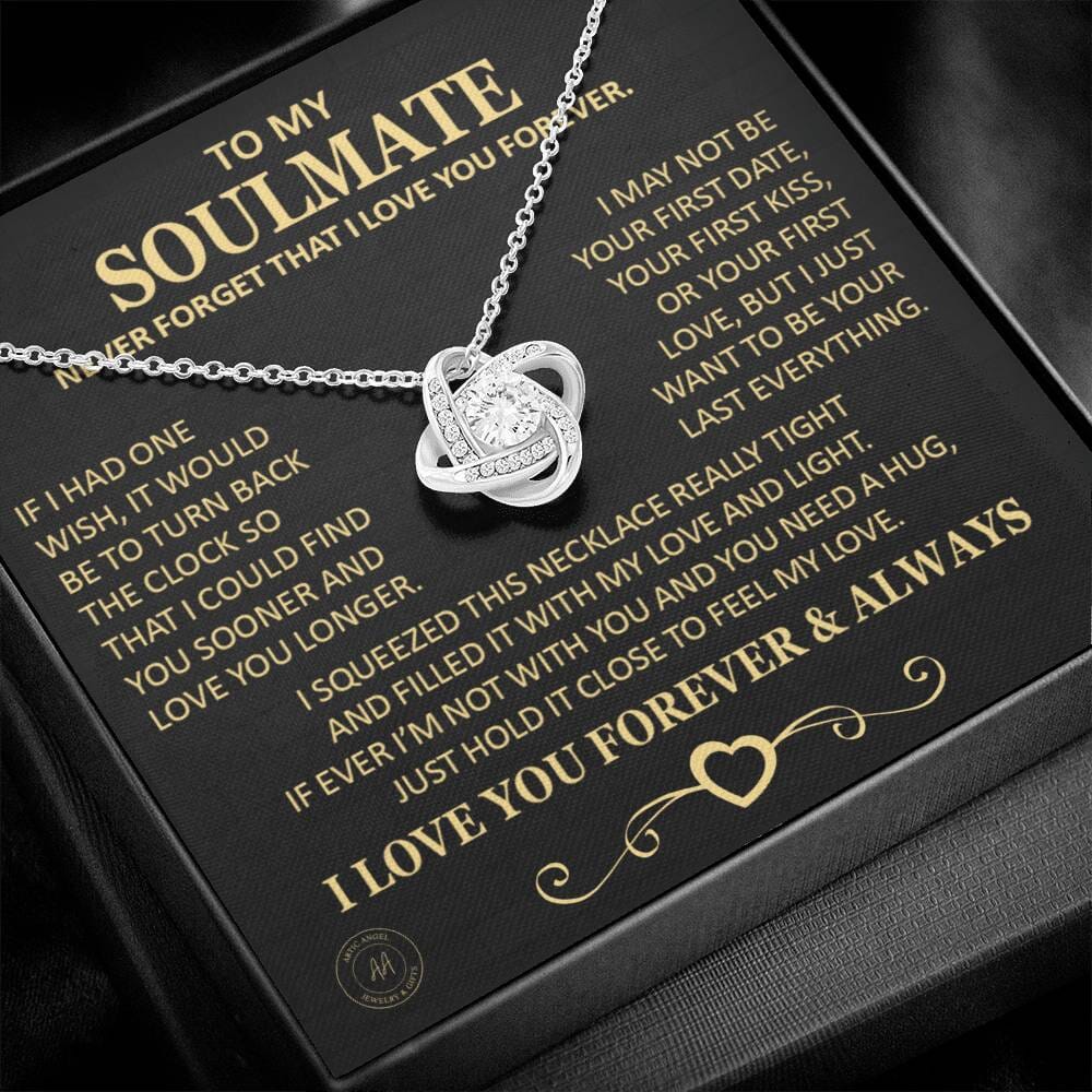 Gift for Soulmate "If I Had One Wish" Gold Knot Necklace Jewelry 14K White Gold Finish Two-Toned Gift Box