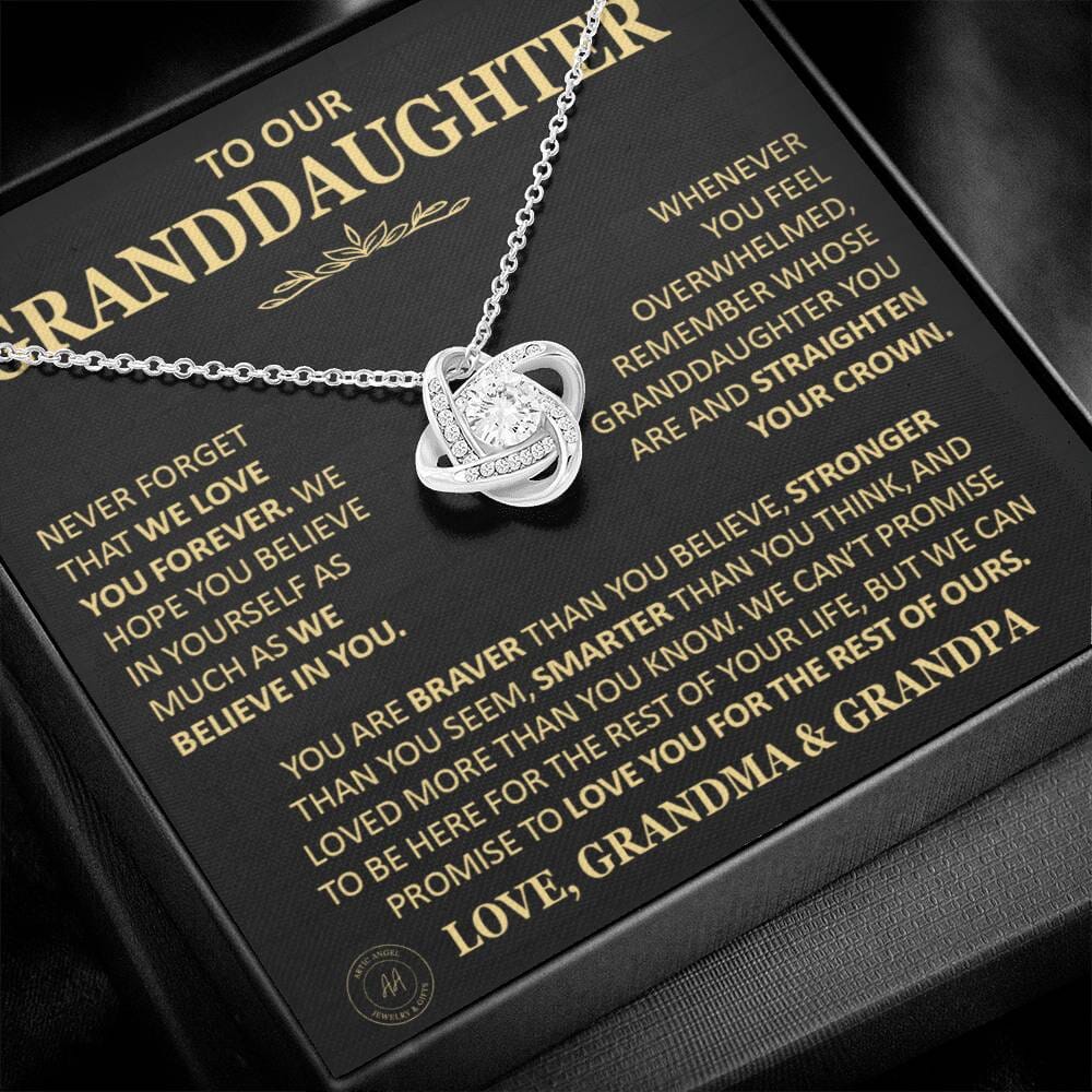 Beautiful Gift for Granddaughter From Grandma and Grandpa "Never Forget That We Love You" Necklace Jewelry 14K White Gold Finish Two-Toned Gift Box