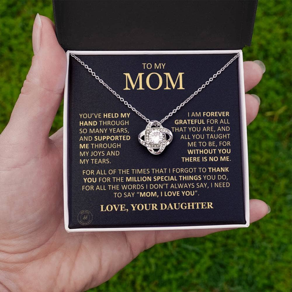 Beautiful Gift for Mom From Daughter "Without You There Is No Me" Knot Necklace Jewelry