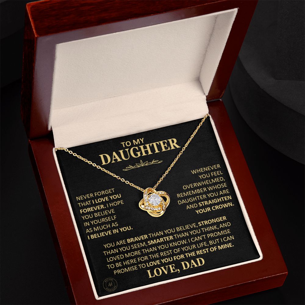 Beautiful Gift for Daughter From Dad "Never Forget That I Love You" Love Knot Necklace Jewelry