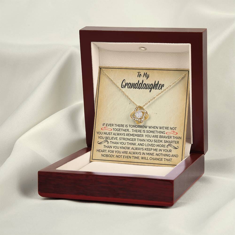 Gift For Granddaughter "To My Granddaughter - Always Keep Me In Your Heart" Knot Necklace Jewelry 18K Yellow Gold Finish Mahogany Style Luxury Box (w/LED)