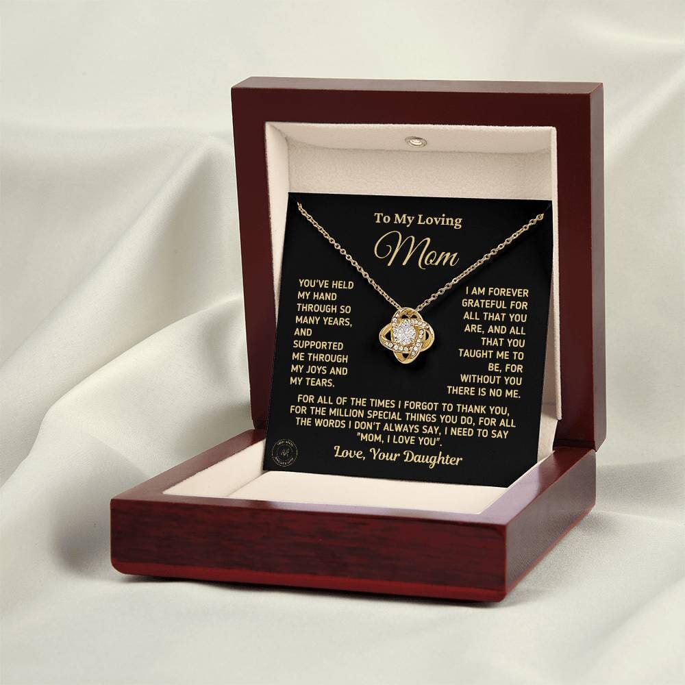 Gift for Mom From Daughter "Without You There Is No Me" Gold Necklace Jewelry 18K Yellow Gold Finish Mahogany Style Luxury Box (w/LED)