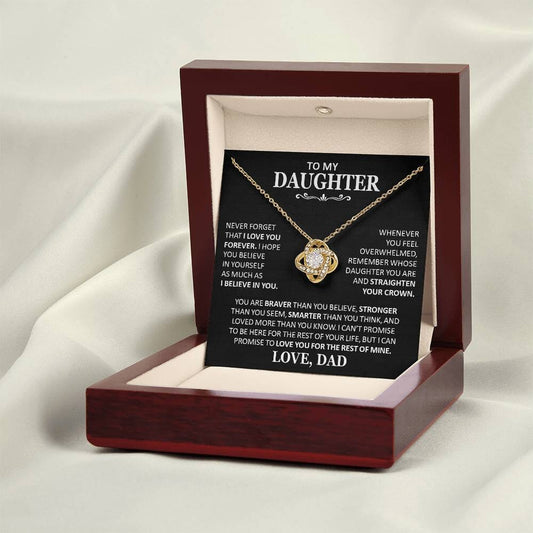 Unique Gift for Daughter From Dad "Never Forget That I Love You" Necklace Jewelry 18K Yellow Gold Finish Mahogany Style Luxury Box (w/LED)